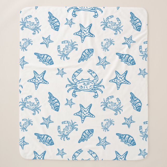 Couverture Sherpa Motif de doodle de créatures marines nautiques (Devant)