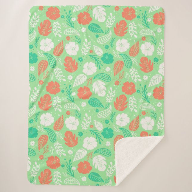 Couverture Sherpa Motif de feuillage vert et orange (Devant)