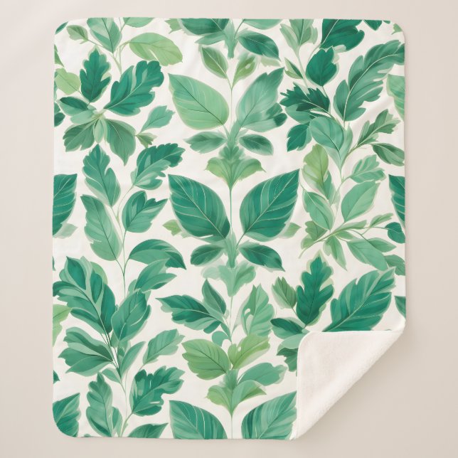 Couverture Sherpa Motif de feuillage vert luxuriant (Devant)