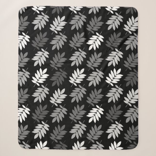 Couverture Sherpa Motif de feuille aînée noir blanc gris (Devant)