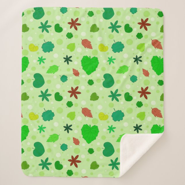 Couverture Sherpa Motif de feuille avec diverses formes et couleurs (Devant)