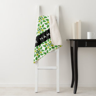 Couverture Sherpa Motif de feuille, feuilles vertes, votre nom