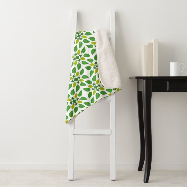 Couverture Sherpa Motif de feuille, motif de feuilles, feuilles vert (En situation)