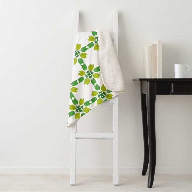 Couverture Sherpa Motif de feuille, motif de feuilles, feuilles vert (En situation)