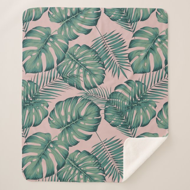 Couverture Sherpa Motif de feuille tropicale (Devant)