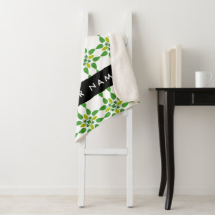 Couverture Sherpa Motif de feuilles, feuilles vertes, votre nom