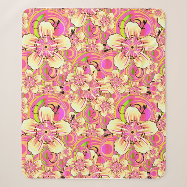 Couverture Sherpa motif de fleur rose funky (Devant)
