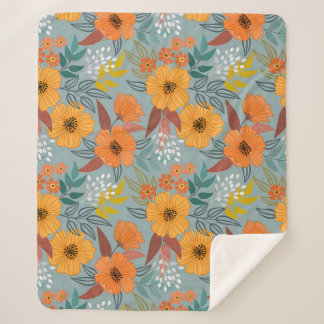 Couverture Sherpa Motif de fleurs à main colorée