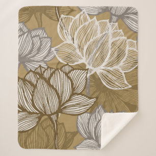 Couverture Sherpa Motif de fleurs Art déco. Ligne or fleurie art. fl