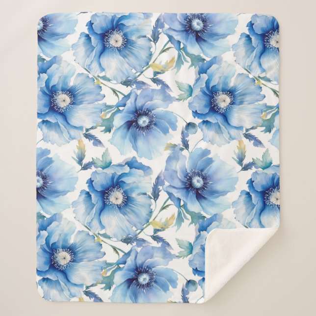 Couverture Sherpa Motif de fleurs Blue Poppies (Devant)