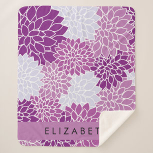 Couverture Sherpa Motif De Fleurs, Dahlia Violet, Votre Nom