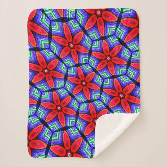 Couverture Sherpa Motif de Fleurs de tissus rouges (Devant)