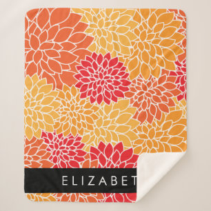 Couverture Sherpa Motif De Fleurs, Orange Dahlia, Votre Nom