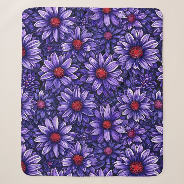 Couverture Sherpa Motif de fleurs stylisées violettes (Devant)