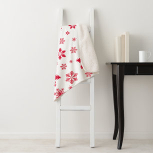 Couverture Sherpa Motif de flocon de neige, Flammes de neige rouges,