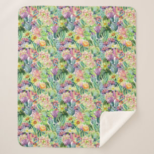 Couverture Sherpa Motif de floraison exotique de cactus d'aquarelle