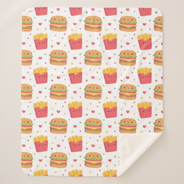 Couverture Sherpa Motif de frites et de burger Kawaii (Devant)