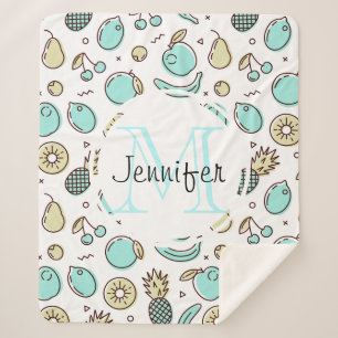 Couverture Sherpa Motif de fruit mignon Dessin de ligne Monogramme e