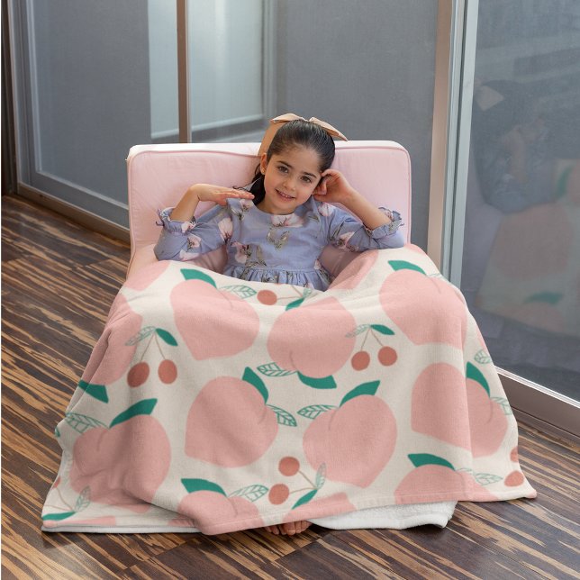 Couverture Sherpa Motif de fruits de pêches et cerises rouges (Créateur téléchargé)