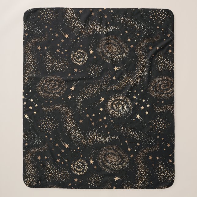 Couverture Sherpa Motif de galaxie Gold Star Constellation (Devant)