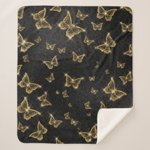 Couverture Sherpa Motif de glam or et papillons noirs