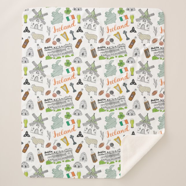 Couverture Sherpa Motif de griffonnage de croquis de l'Irlande (Devant)