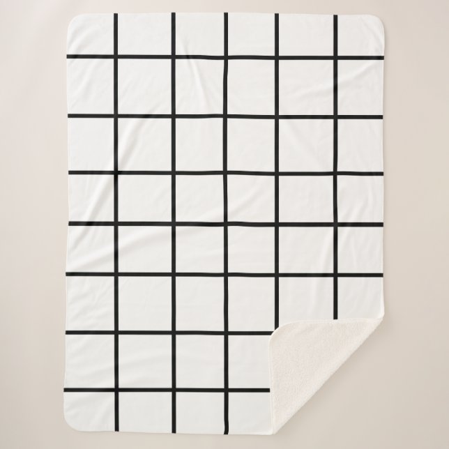 Couverture Sherpa Motif de grille blanc noir (Devant)