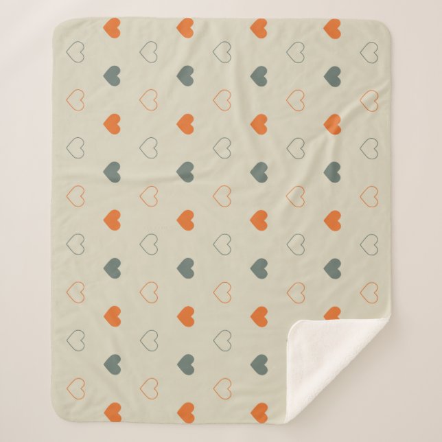 Couverture Sherpa Motif de grille de cœurs orange et vert (Devant)