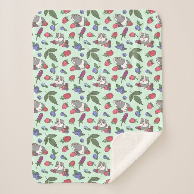 Couverture Sherpa Motif de Guinéens et Berries à Mint Green (Devant)