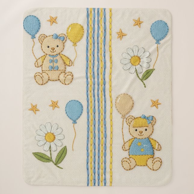 Couverture Sherpa Motif de jardin de marguerites Ourson (10) (Devant)