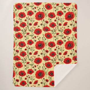 Couverture Sherpa Motif de jardin de pavot fleuri pour le confort de