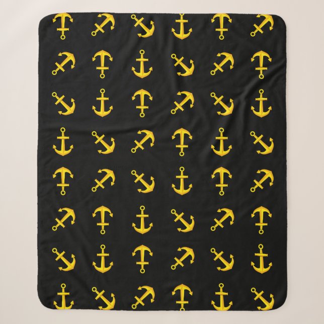 Couverture Sherpa Motif de jeu d'Ancres en bateau doré (Devant)