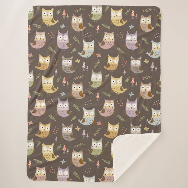 Couverture Sherpa Motif de la Chouette des bois, Enfants Brown (Devant)