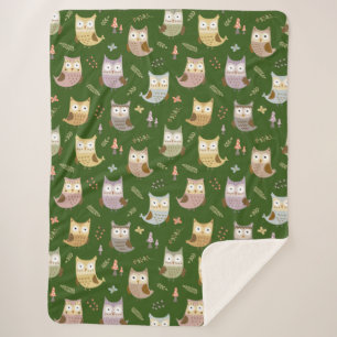Couverture Sherpa Motif de la Chouette des bois, Enfants verts