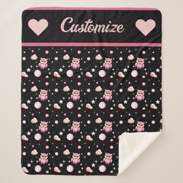 Couverture Sherpa Motif de la lune de Chouette rose (Devant)