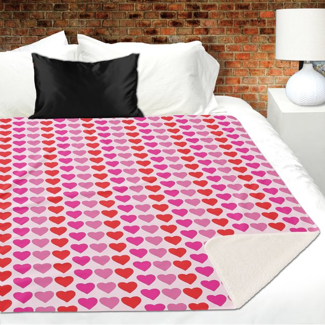 Couverture Sherpa Motif de la Saint-Valentin Cœurs Fuchsia Rose Roug (Créateur téléchargé)