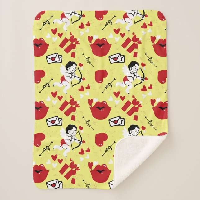 Couverture Sherpa Motif de la Saint Valentin sur le jaune (Devant)