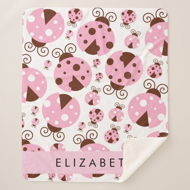 Couverture Sherpa Motif De Ladybugs, Ladybugs Rose, Votre Nom (Devant)
