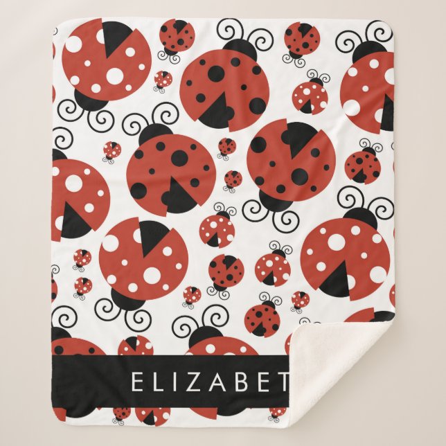 Couverture Sherpa Motif De Ladybugs, Red Ladybugs, Votre Nom (Devant)