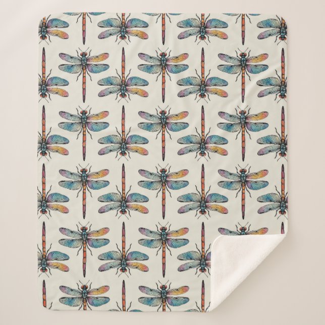 Couverture Sherpa Motif de libellule coloré (Devant)
