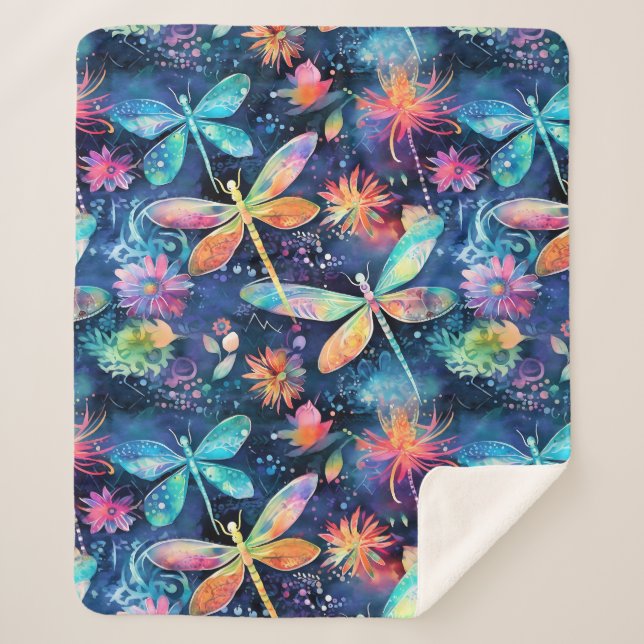 Couverture Sherpa Motif de libellules vibrantes (Devant)