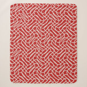 Couverture Sherpa Motif De Ligne Abstraite Rouge Et Crème