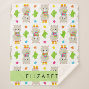 Couverture Sherpa Motif De Llamas, Alpacas, Cactus, Votre Nom