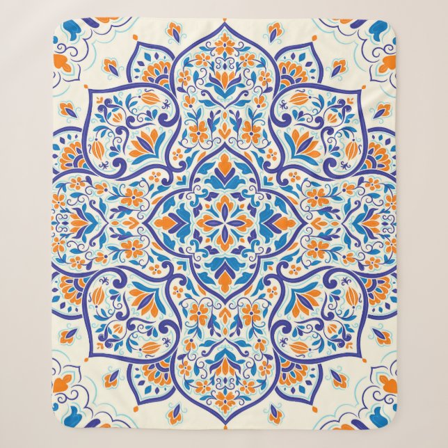 Couverture Sherpa Motif de luxe Orange Blue Ornament (Devant)