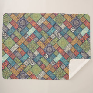 Couverture Sherpa Motif de mandalas carrés rectangles couleurs assou