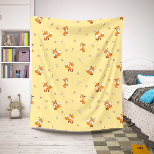 Couverture Sherpa Motif de mignons petits renards sur jaune