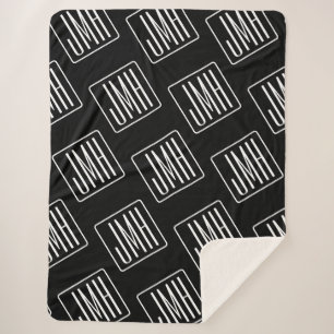 Couverture Sherpa Motif de monogramme moderne Noir et blanc