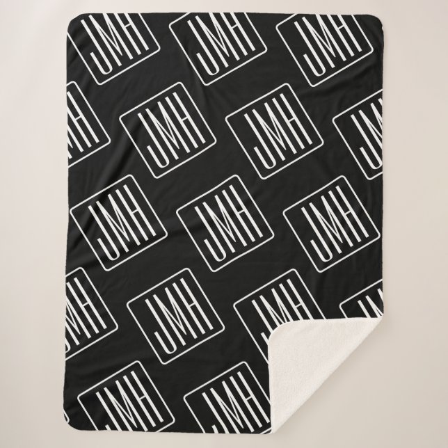 Couverture Sherpa Motif de monogramme moderne | Noir et blanc (Devant)