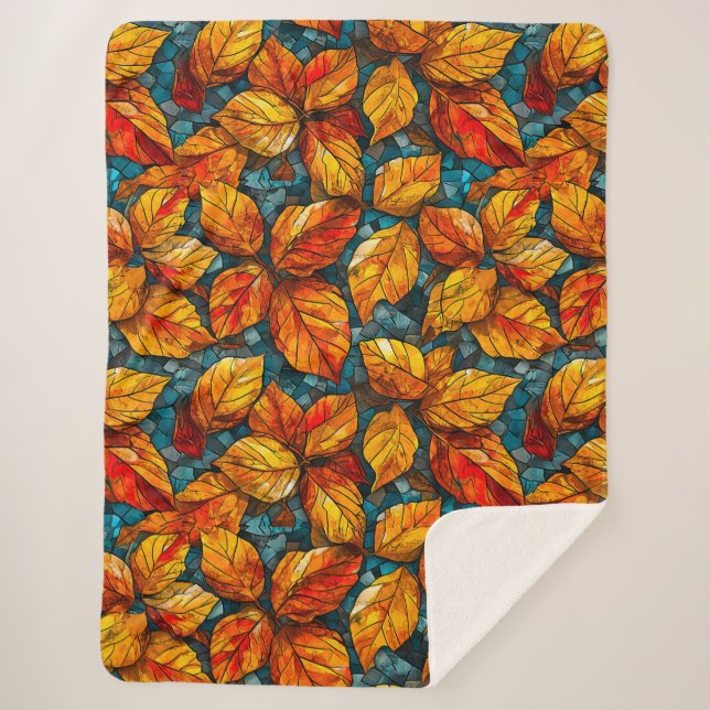 Couverture Sherpa Motif de mosaïque d'automne (Devant)