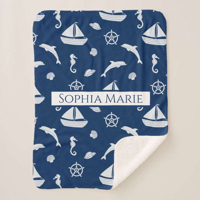 Couverture Sherpa Motif de navigation et de vie marine (Devant)
